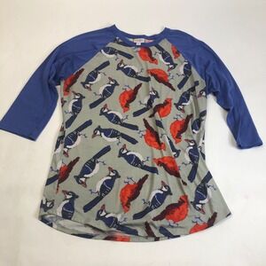 Lularoe Baseball Tee‎ Birds Cardinals Blue Raglan Top Casual Comfy Large